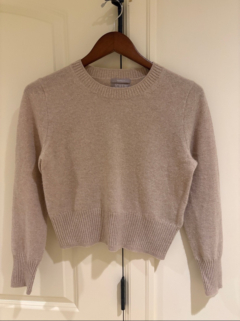 J. Crew Cashmere Shrunken Crewneck Sweater Beige